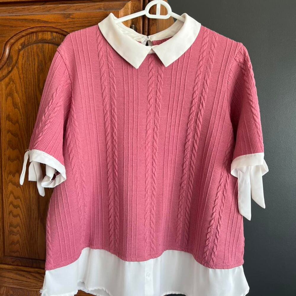 Pink cable knit sweater XL Vintage Retro Look
